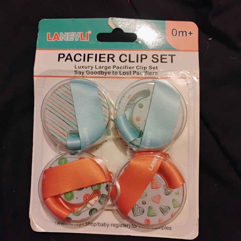 Laney Pacifier Clip Set - Blue and Orange